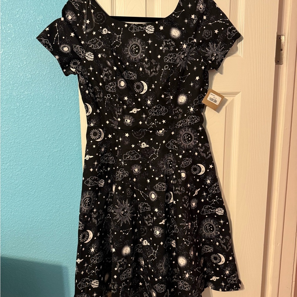 Unique Vintage White and Gray Fit and Flare Midi Dress